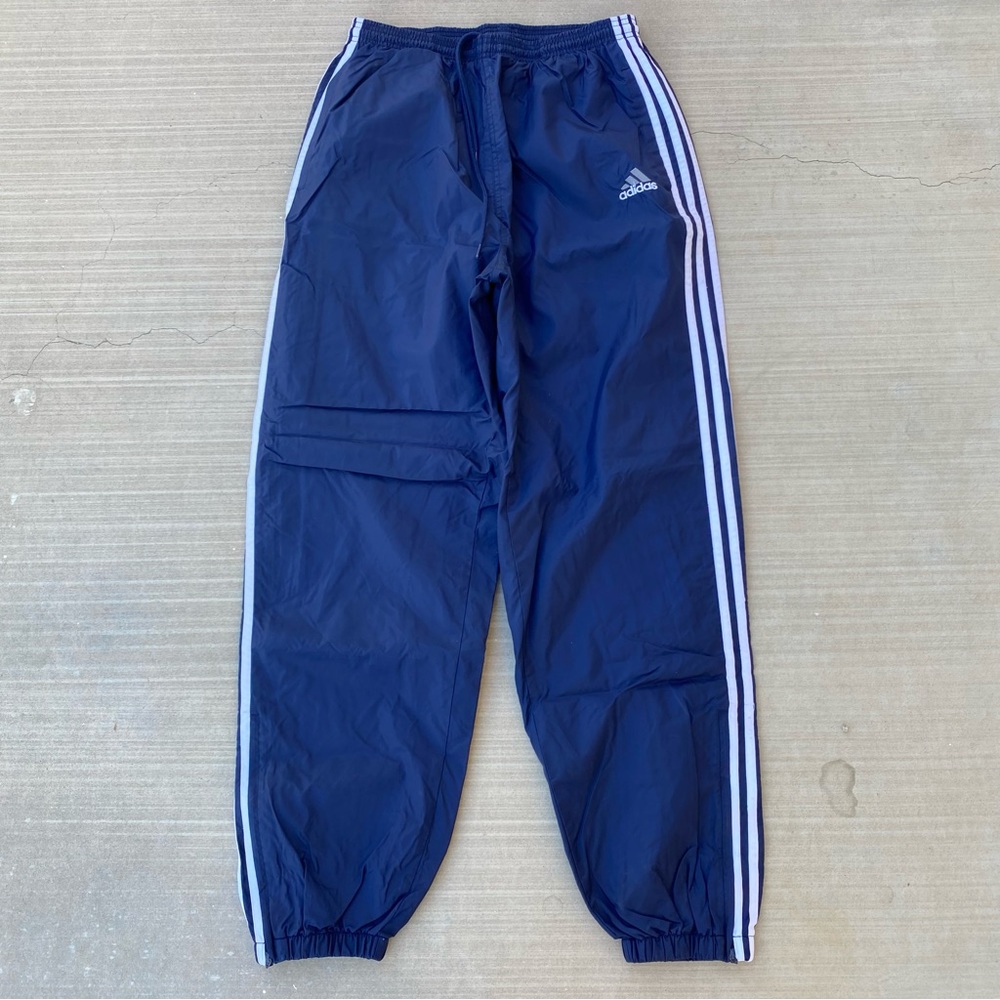Vintage Adidas Track Suit Pants Blue Embroidered Striped